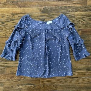 Anthropologie Maeve Navy & White Polka Dot Top